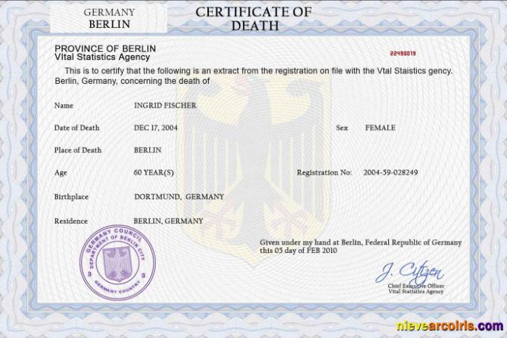 Germany death certificate